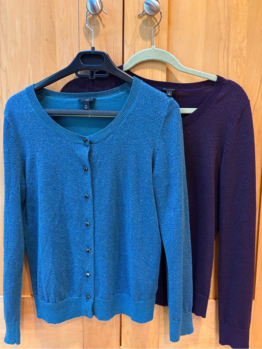 2 Talbots Sparkle Cardigan Duo - Plum and Teal w/ sparkles
